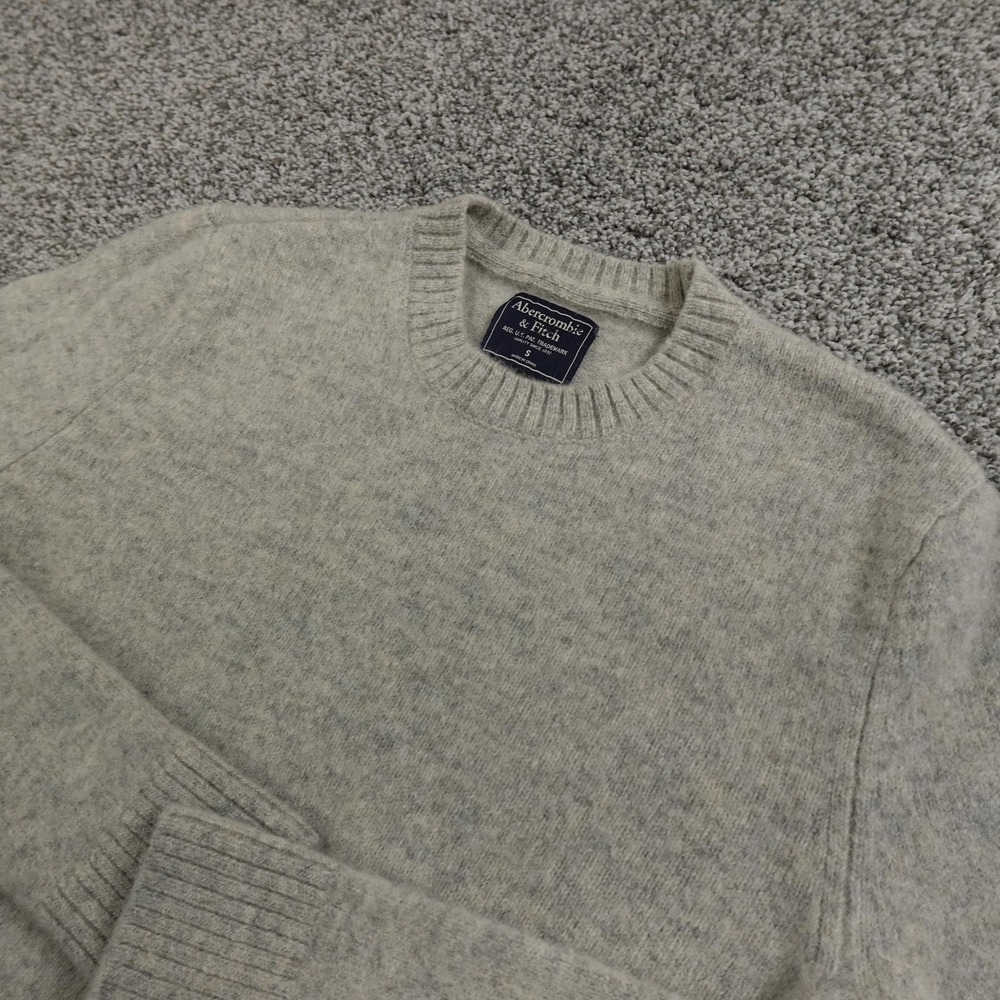 Abercrombie Fitch Sweater Mens S Gray Marled Flecked Wool Pullover Crewneck Y2K